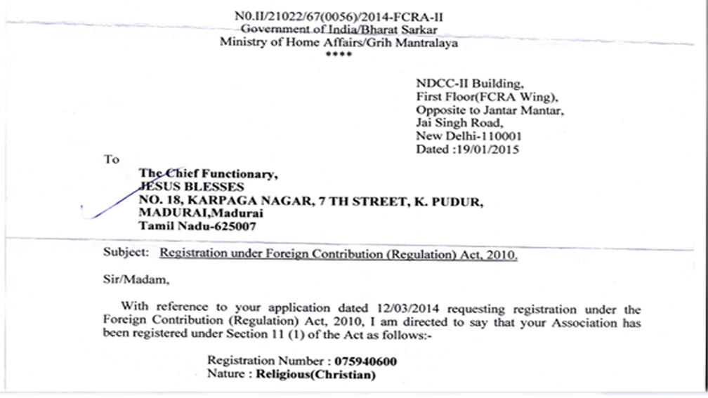 FCRA (Foreign Contribution Regulation Act)